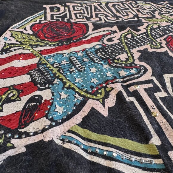 THE CLAS-SIC Peace-N-Love Graphic Tee with Gems Y2K Boho Rocker Edgy (Size S) - Picture 9 of 11